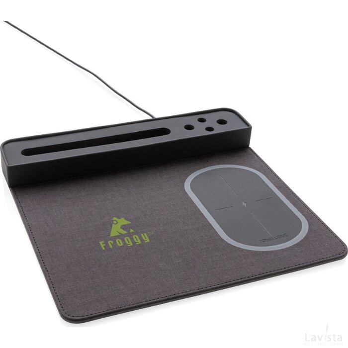 Air muismat met 5W draadloze oplader en USB zwart